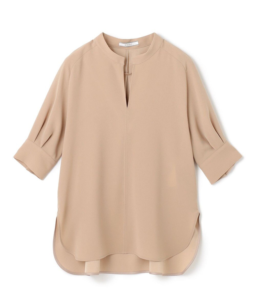 BEIGE， 【ご好評につき追加生産決定・洗える】FLEUR / スタンドカラープルオーバーブラウス 