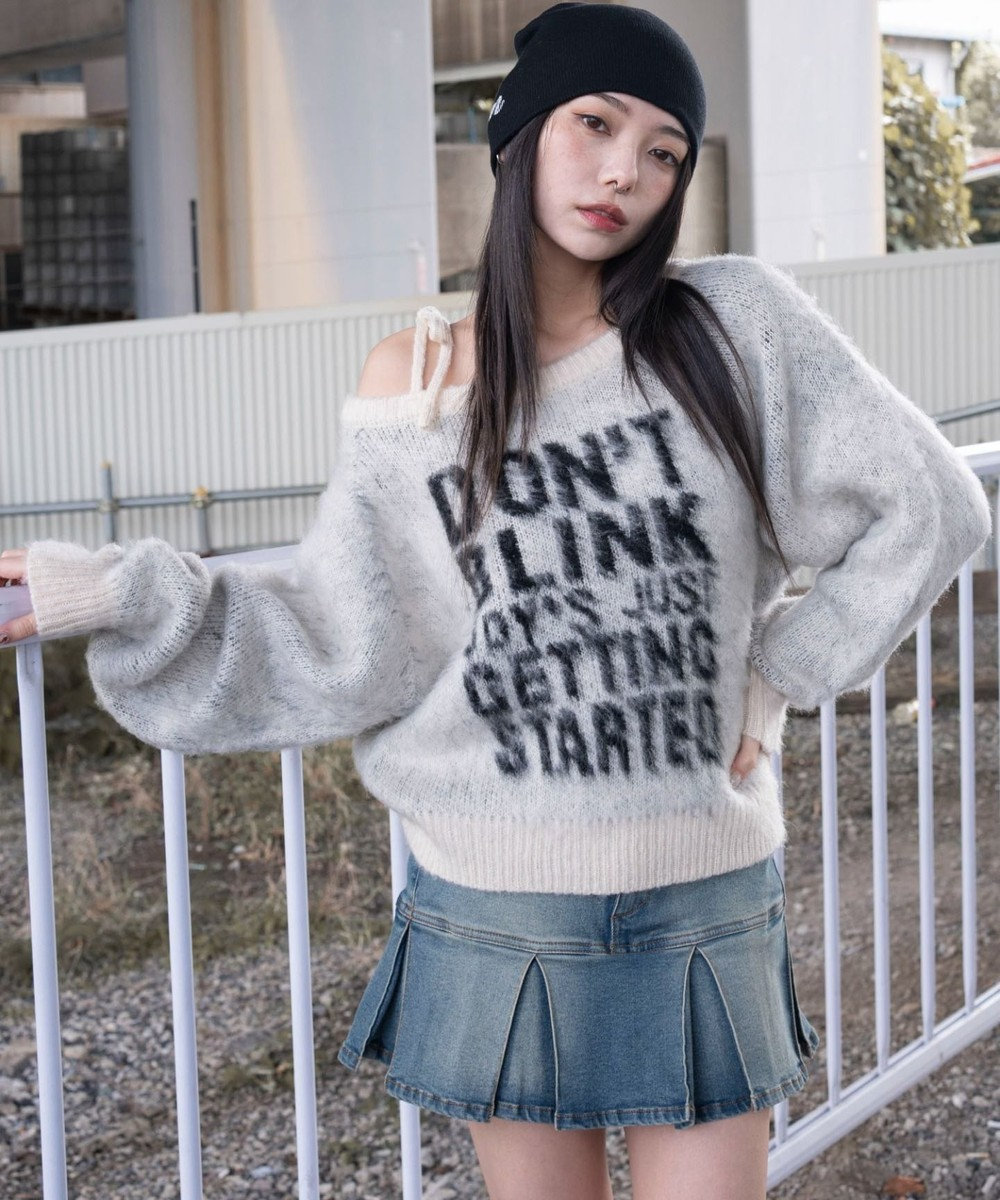 WEGO シャギー2WAYグラフィックワンショルニット 