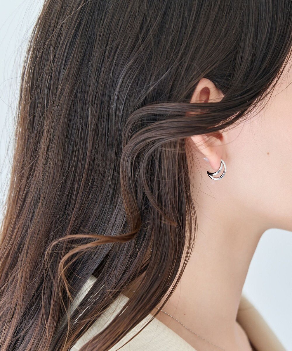 Phoebe 〈アレルギー対応〉ベーシックダブルフープセラミックピアス　シルバー 