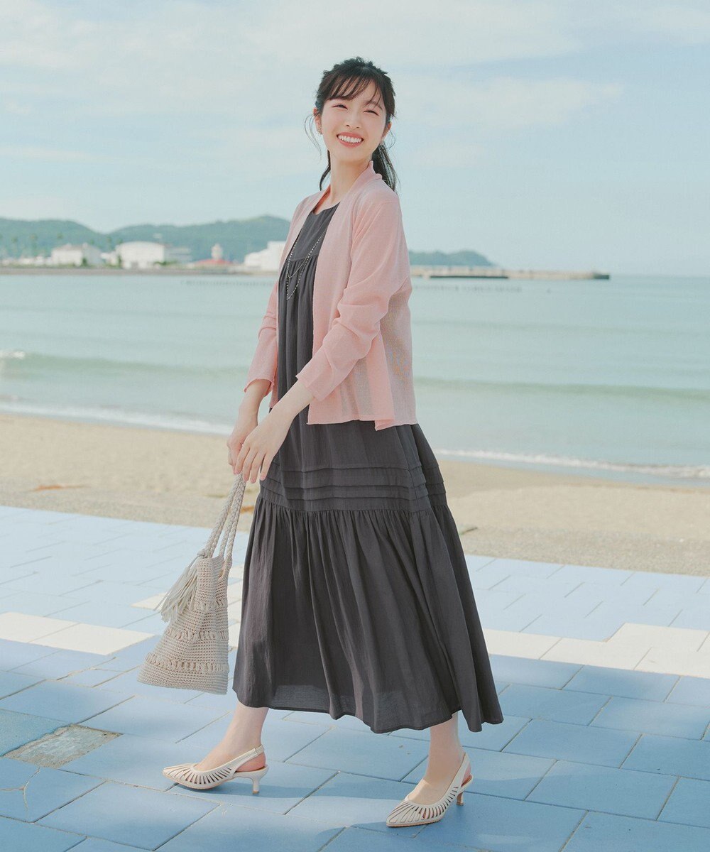 Tiaclasse 麻調ピンタックロングワンピース 