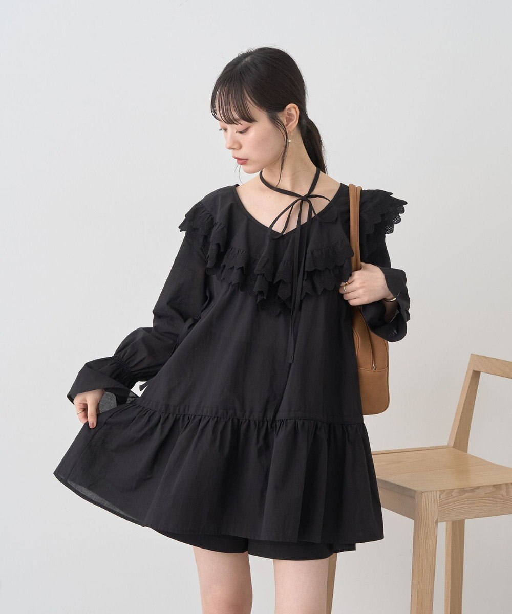 earth music&ecology 【綿100％】サイドリボンラッフルミニワンピース 