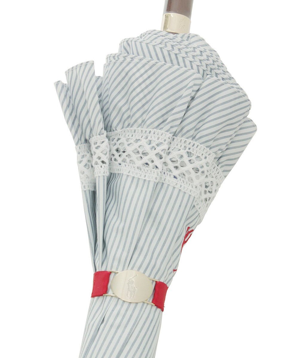 MOONBAT 【遮光/晴雨兼用】POLO RALPH LAUREN （ポロラルフローレン） 長傘 晴雨兼用日傘 ストライプフリル 遮光 遮熱 UV 