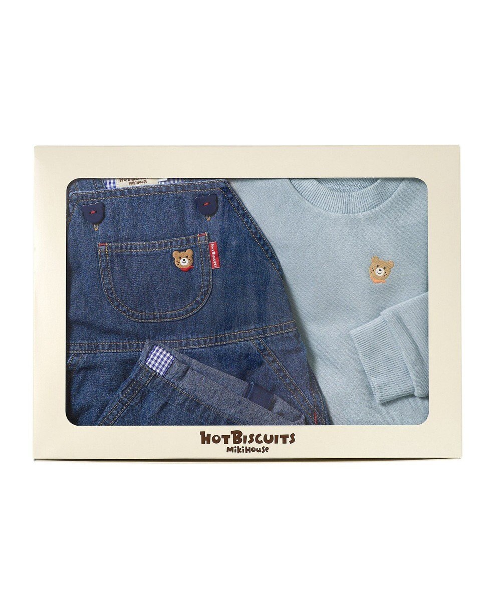 MIKI HOUSE HOT BISCUITS ワンポイントデニムオーバーオール＆ワンポイントトレーナーギフトセット【BOX付き】 