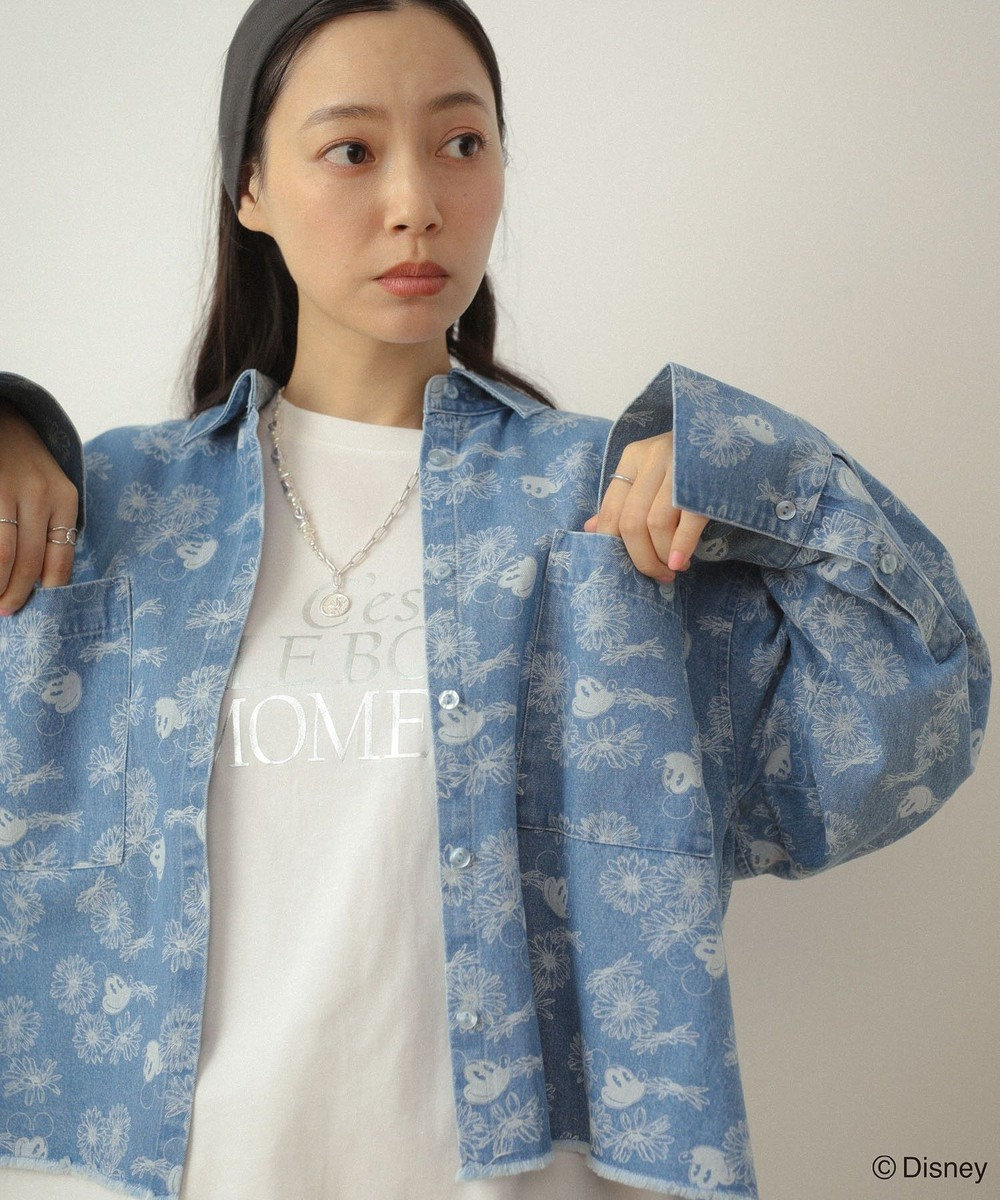 Green Parks ミッキー＆フレンズ／花柄デニムシャツ 