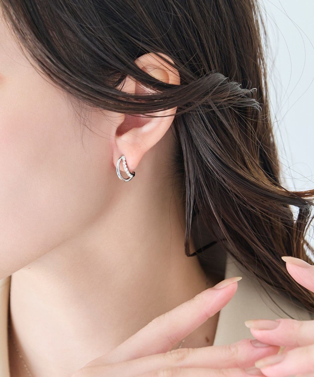 Phoebe 〈アレルギー対応〉ブリリアントダブルフープセラミックピアス　シルバー 