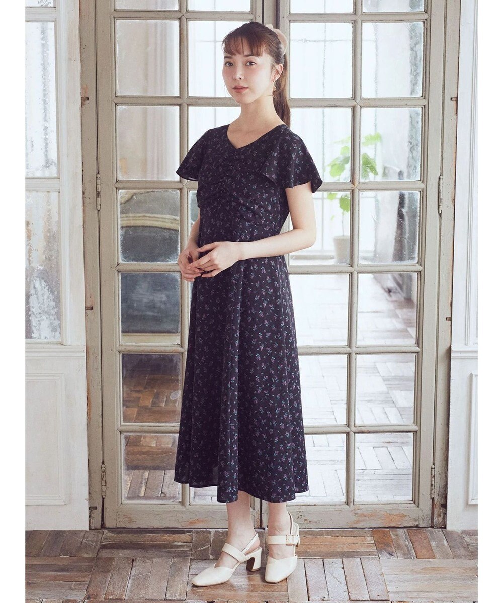 earth music&ecology フロントギャザーフラワーワンピース 