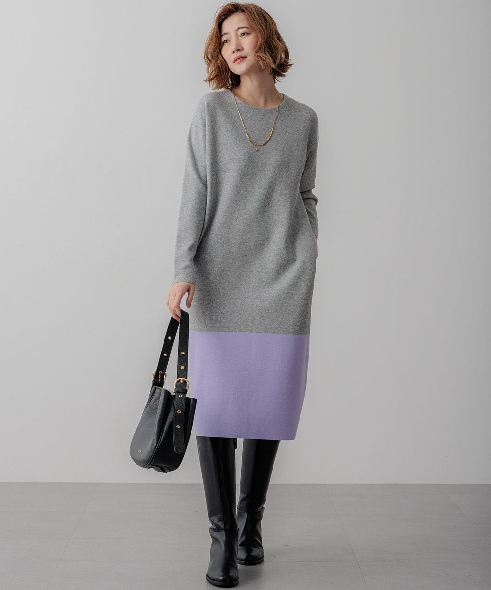 23区 【WEB&一部店舗限定カラーあり/洗える】ミラノリブ バイカラーニットワンピース 