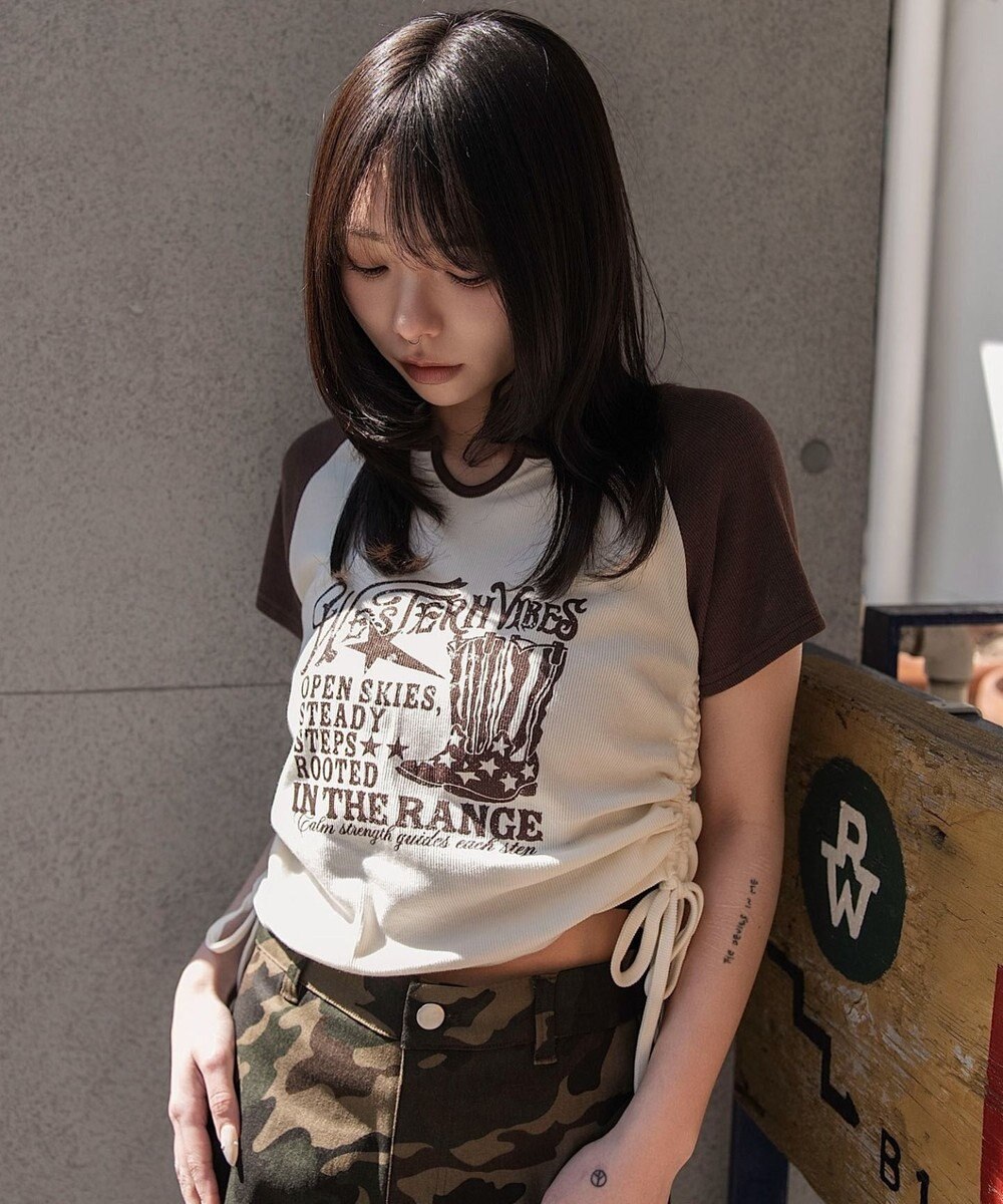 WEGO キーネックサイドレースアップちびT 