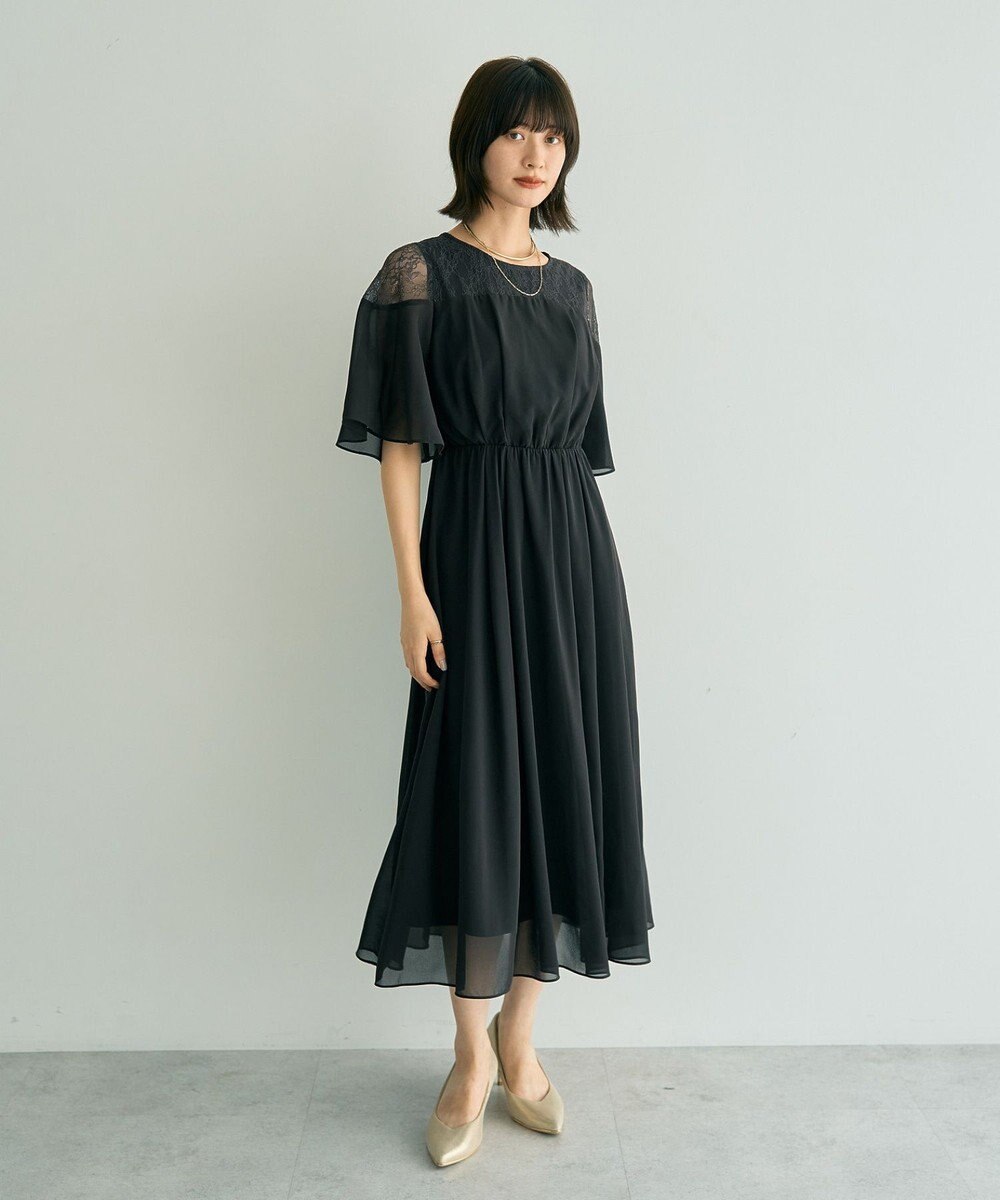 YECCA VECCA レース切替シフォンドレス 