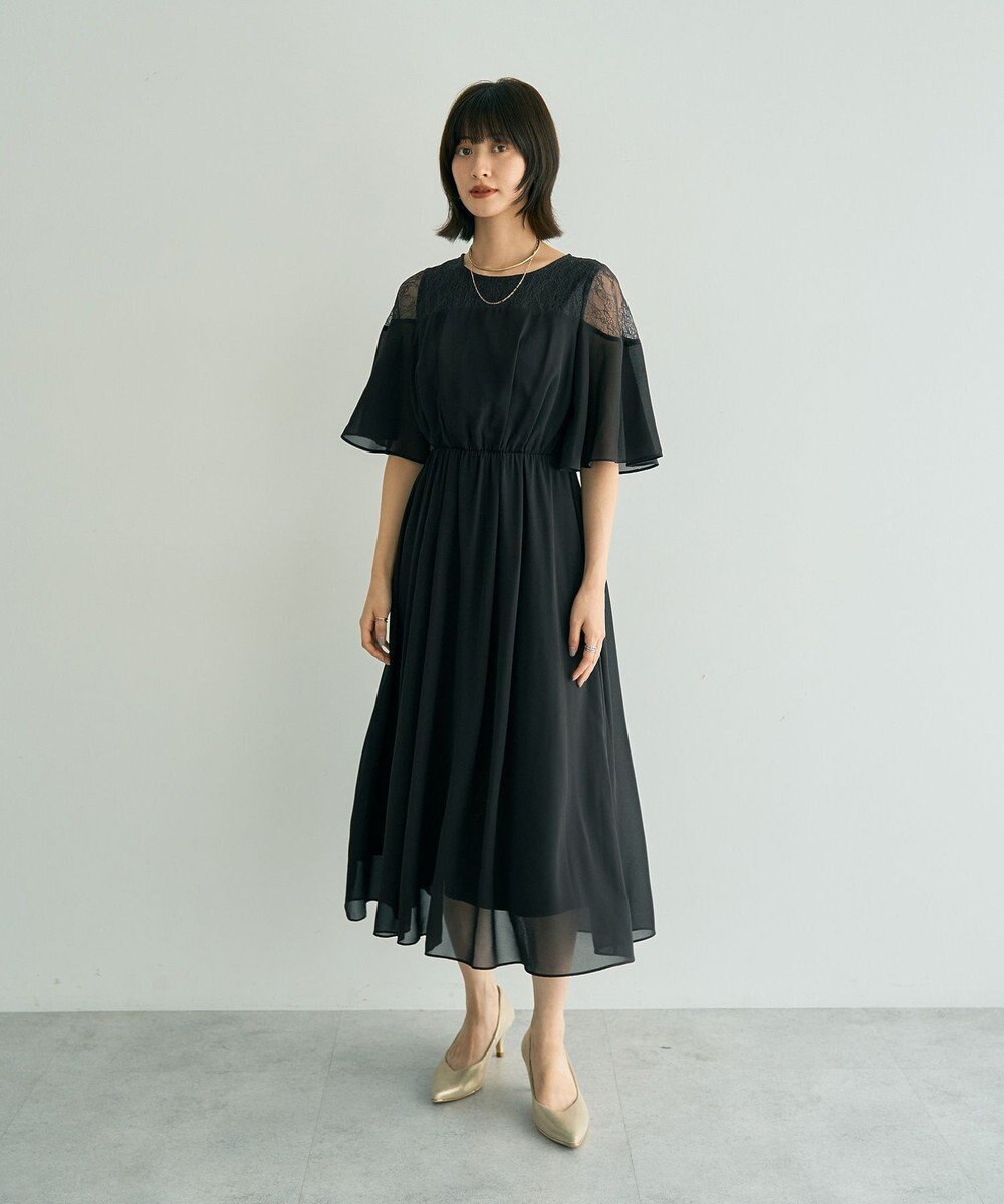 YECCA VECCA レース切替シフォンドレス 