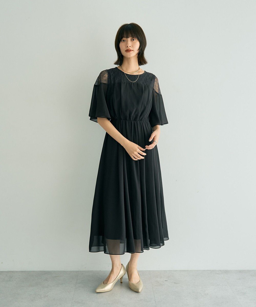 YECCA VECCA レース切替シフォンドレス 