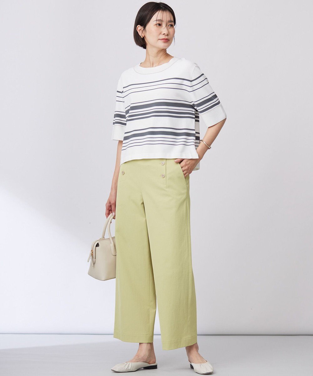 J.PRESS LADIES 【洗える・接触冷感・UVケア・吸水速乾・防透け】麻シェルドライ ワイドストレート マリン パンツ 