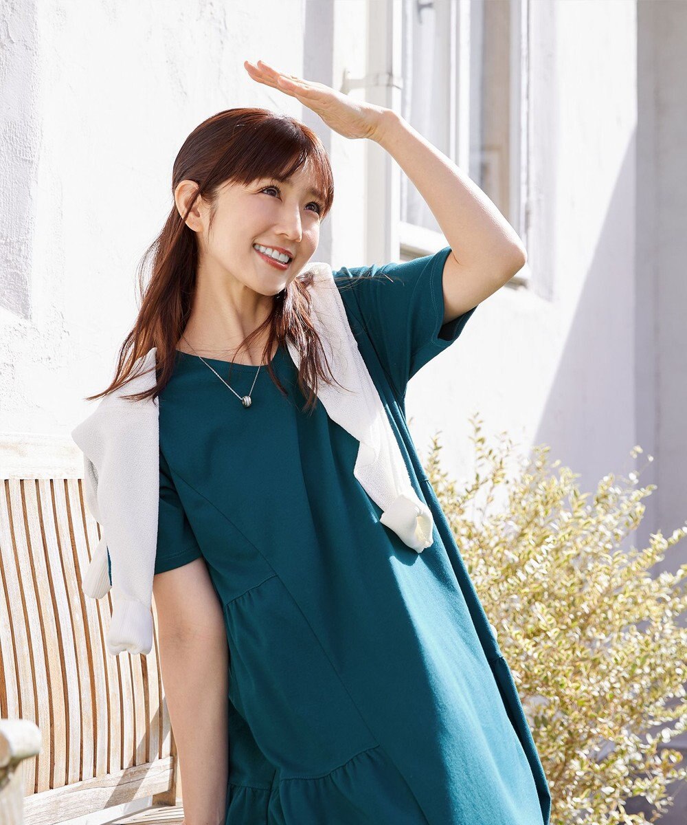 Tiaclasse 【小倉優子さん着用・洗える・接触冷感・汗ジミ防止】“サマさまカットソー”サイドティアードワンピース 