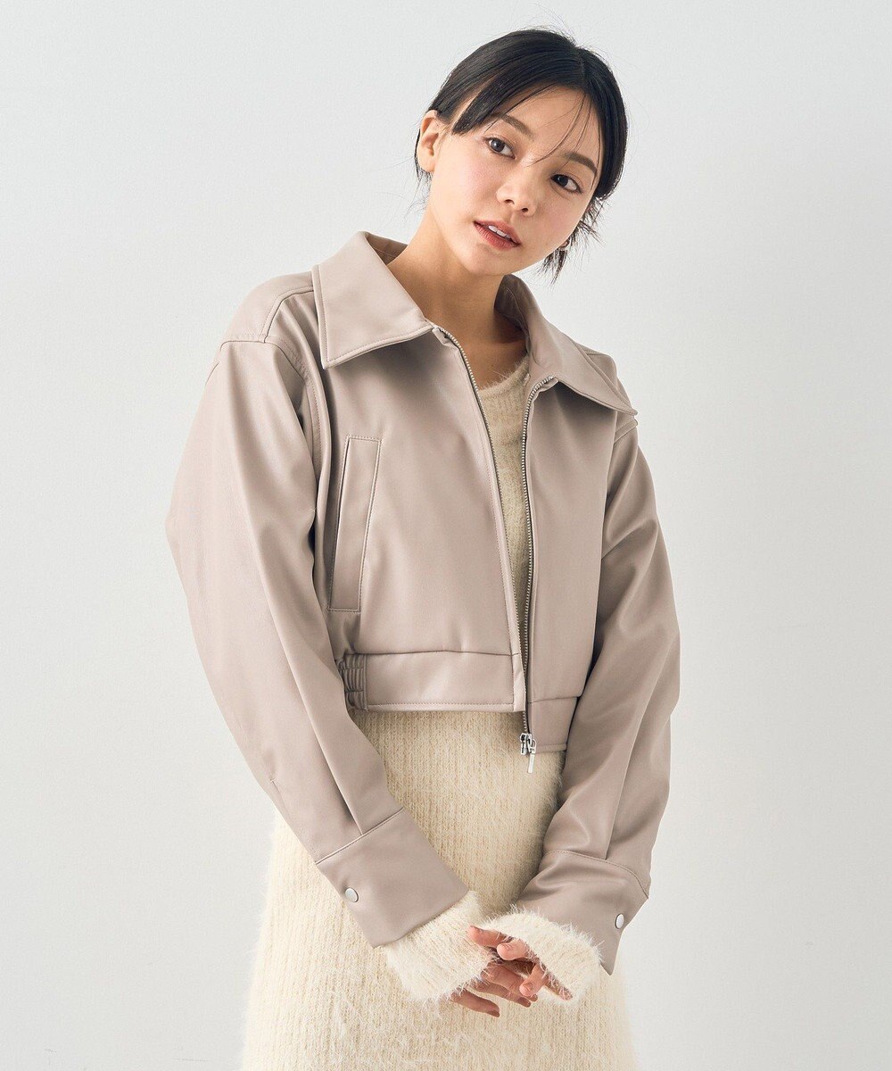 earth music&ecology 襟ファーレザーブルゾン 