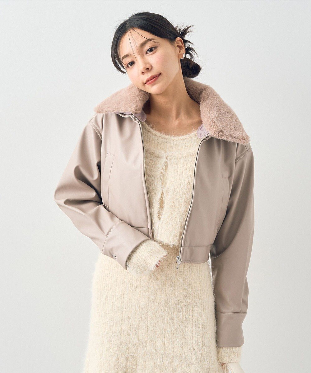 earth music&ecology 襟ファーレザーブルゾン 