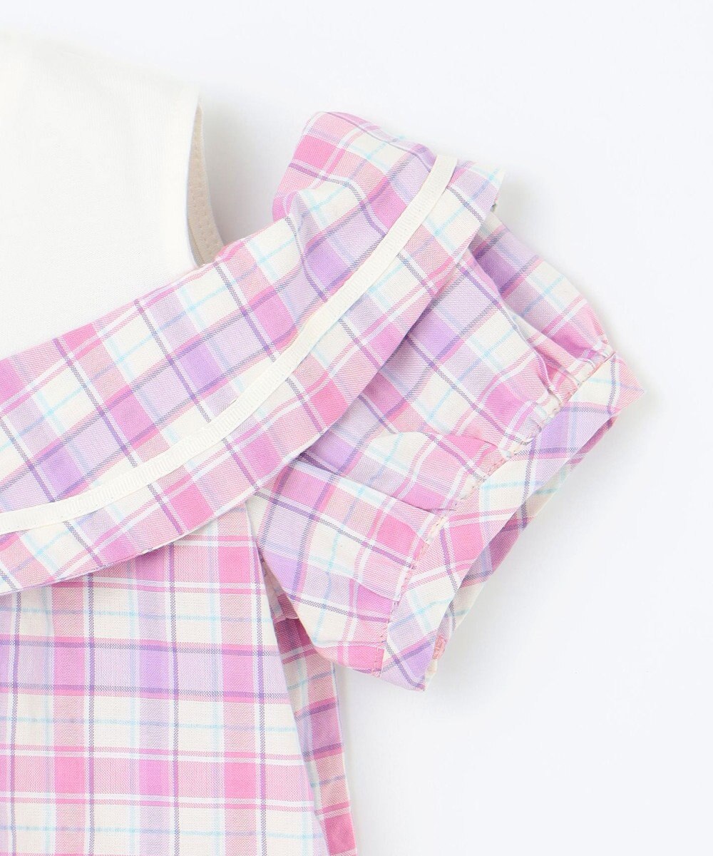 ANY KIDS チェック オフショルダー ブラウス 