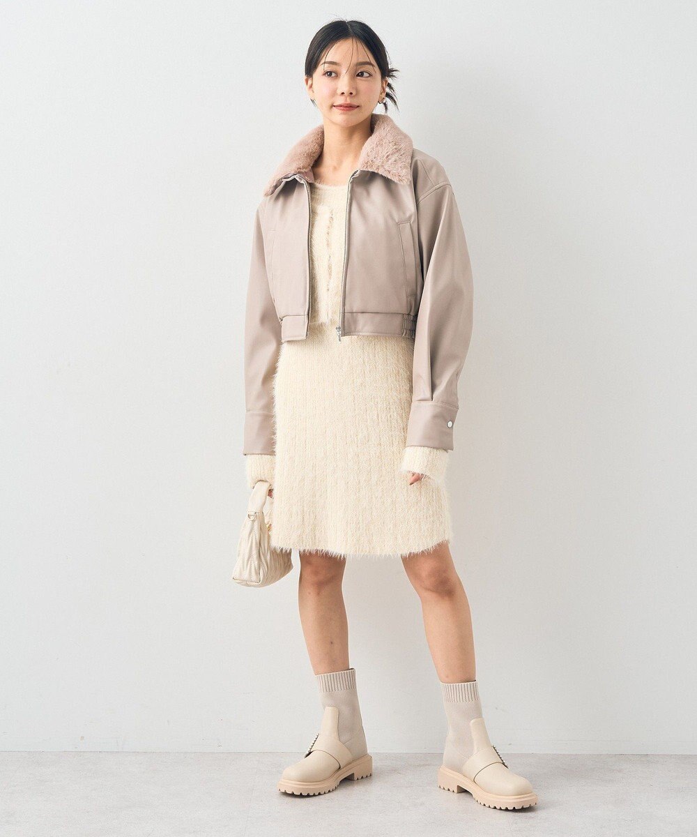 earth music&ecology 襟ファーレザーブルゾン 