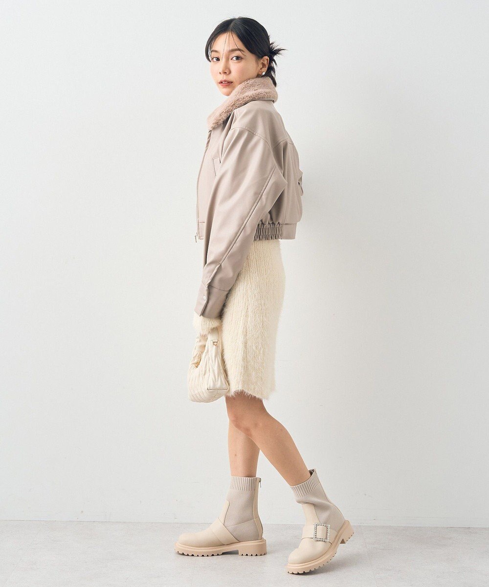 earth music&ecology 襟ファーレザーブルゾン 