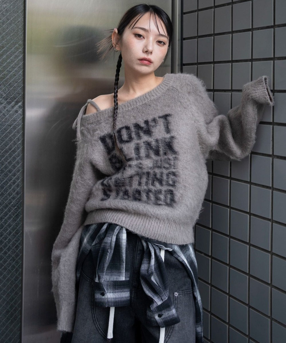 WEGO シャギー2WAYグラフィックワンショルニット 