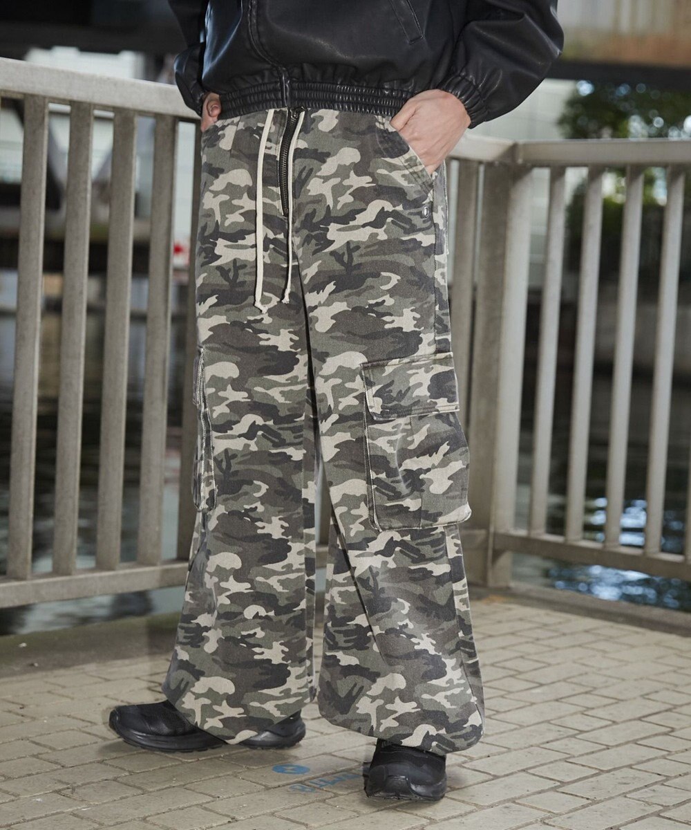 WEGO 【ウエストゴム】スーパーフレアカーゴパンツ 