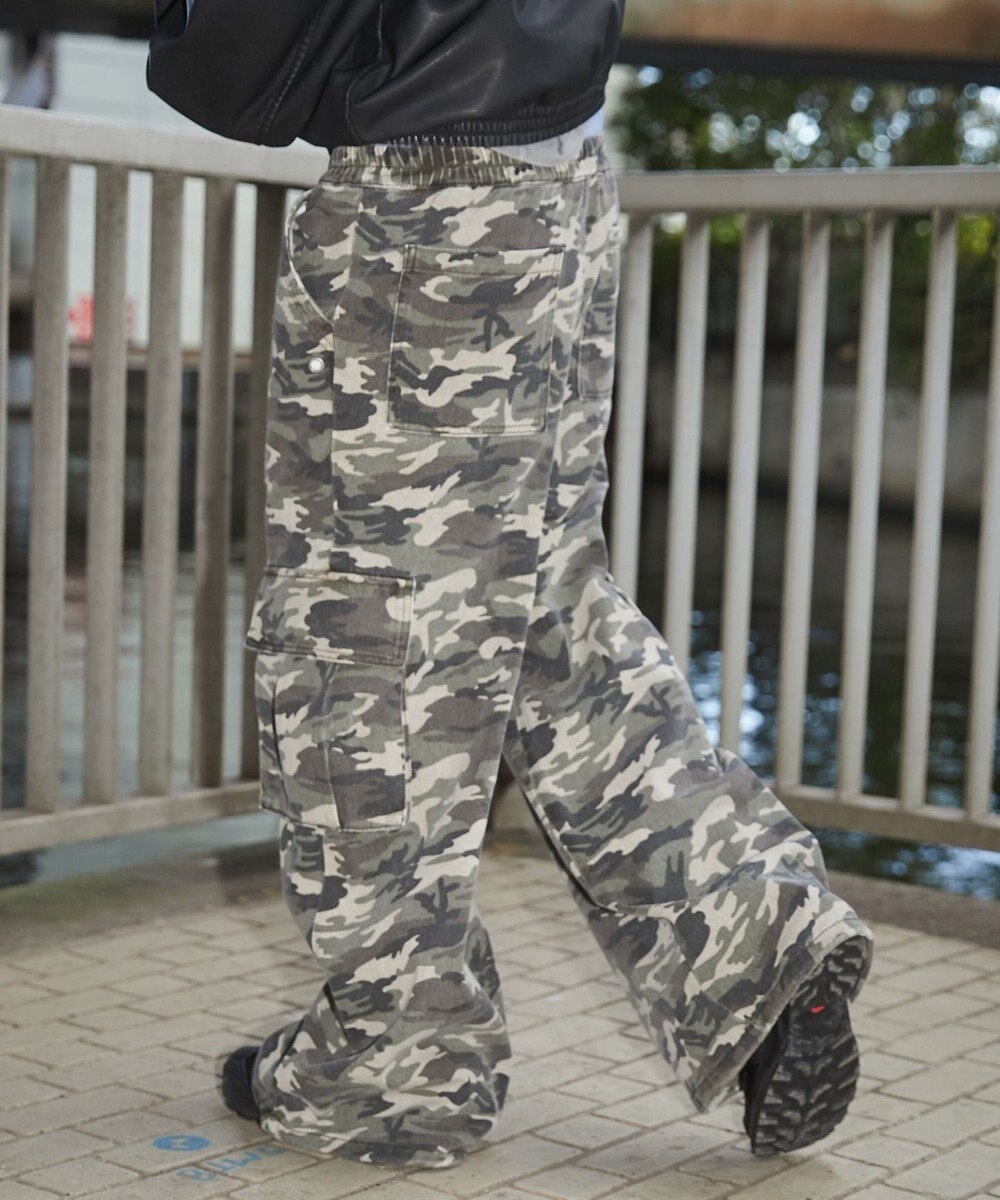 WEGO 【ウエストゴム】スーパーフレアカーゴパンツ 