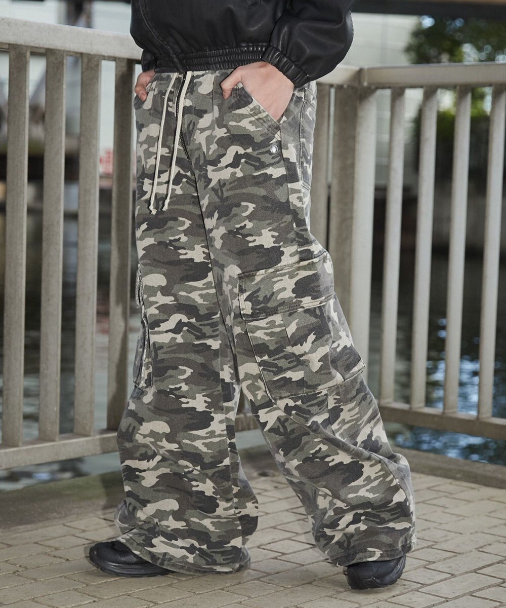 WEGO 【ウエストゴム】スーパーフレアカーゴパンツ 