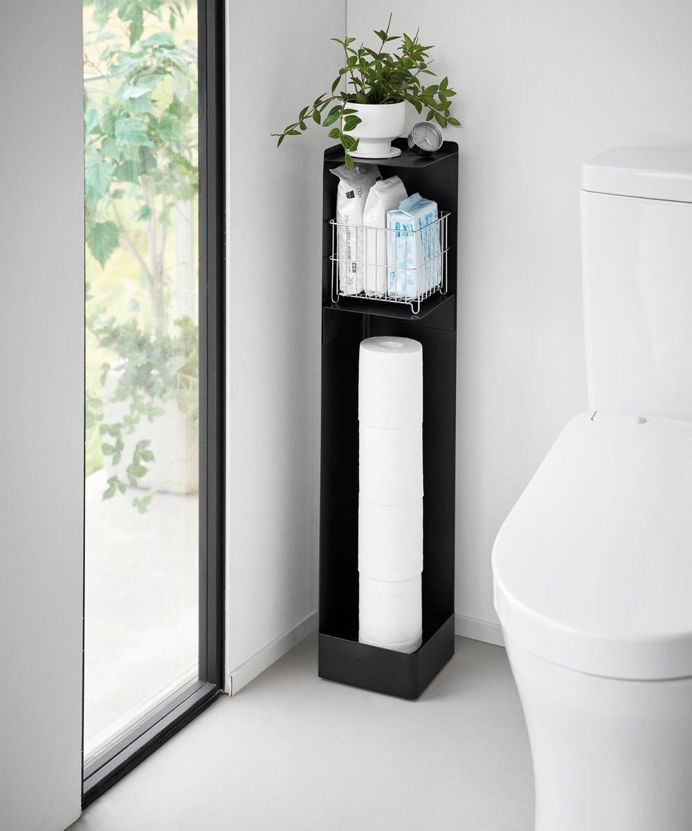 tower キャスター付きスリムトイレラック タワー ブラック 