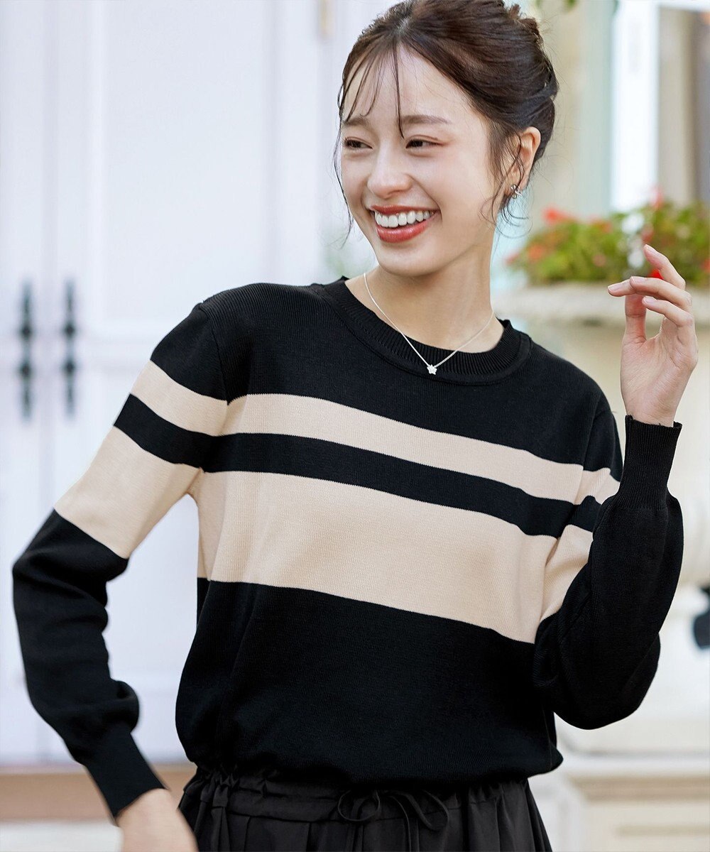 Tiaclasse 【洗える】マルチボーダーニットコンビワンピース 