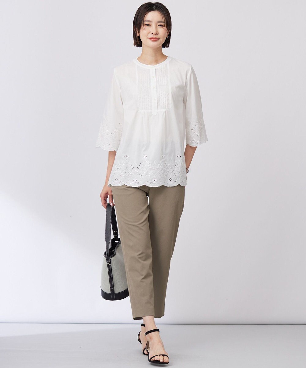 J.PRESS LADIES L 【洗える・接触冷感・UVケア・吸水速乾・防透け】麻シェルドライ テーパード パンツ 