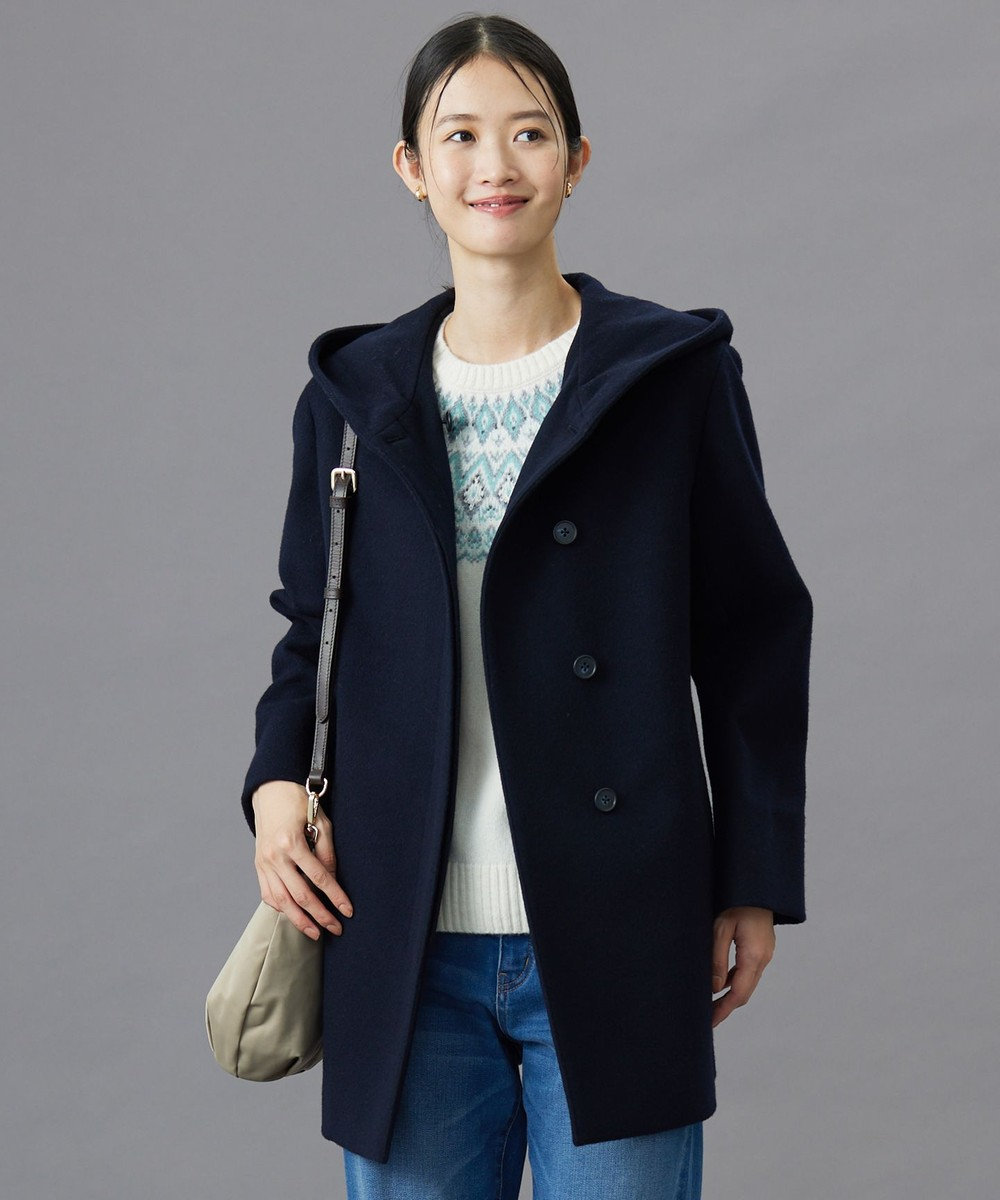 J.PRESS LADIES S ショートビーバー フーデット コート ネイビー系