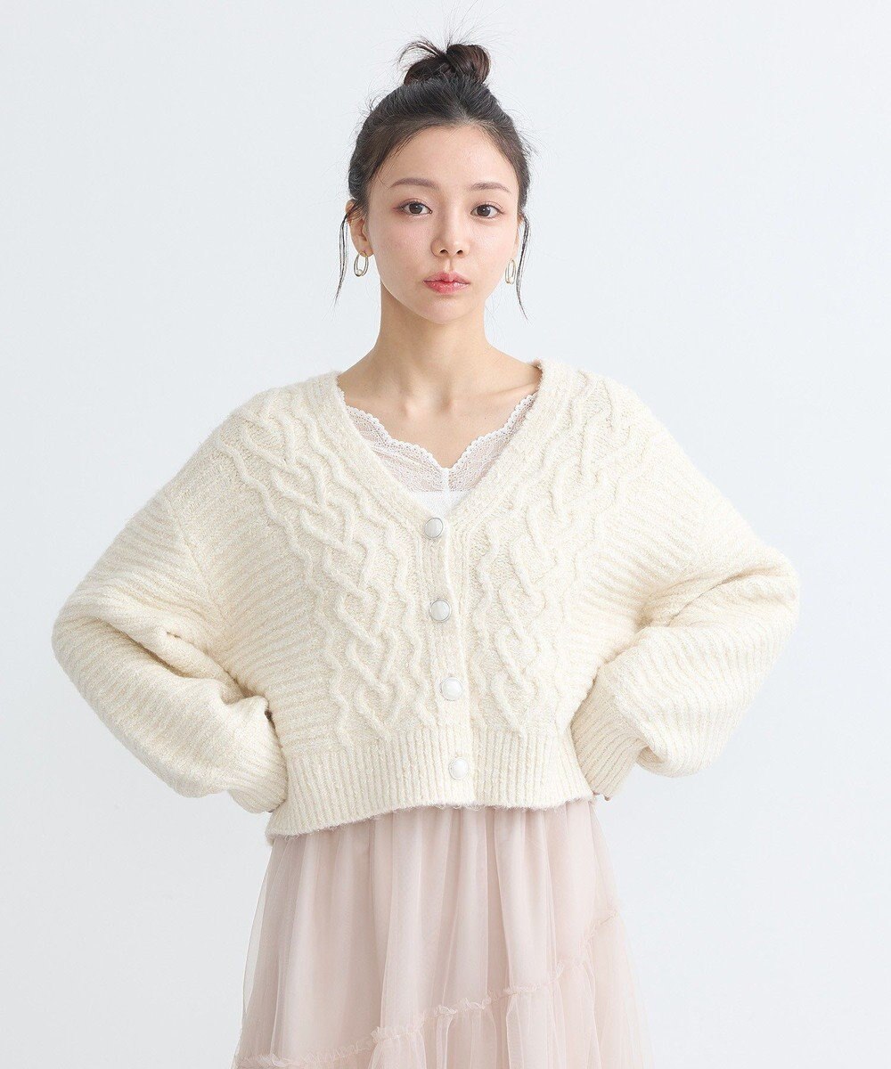 earth music&ecology スラブラメヤーンケーブルカーディガン 