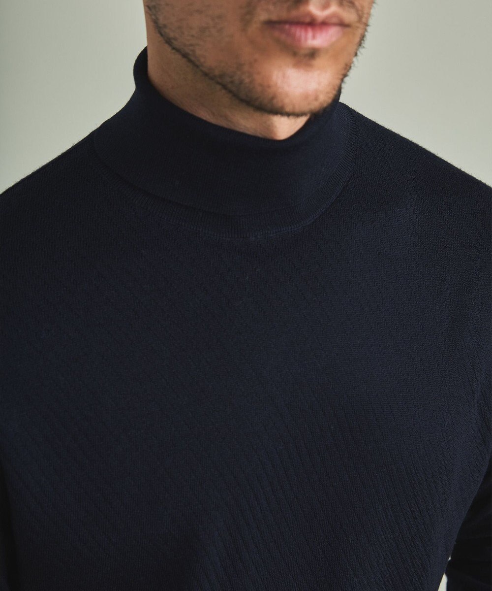 GOTAIRIKU 【家庭洗濯可能】イタリア糸 ハイゲージ タートルニット_リンクス柄 