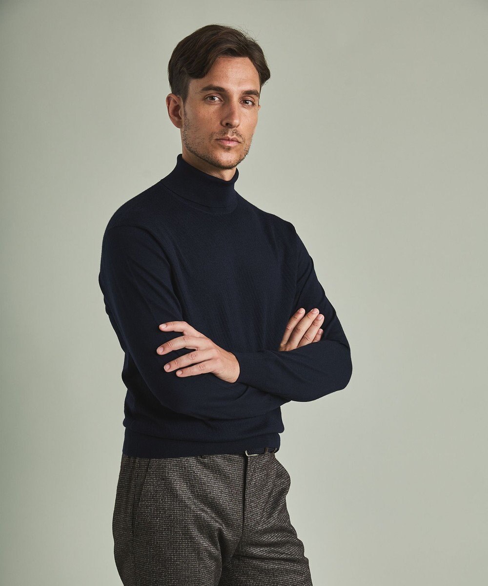 GOTAIRIKU 【家庭洗濯可能】イタリア糸 ハイゲージ タートルニット_リンクス柄 