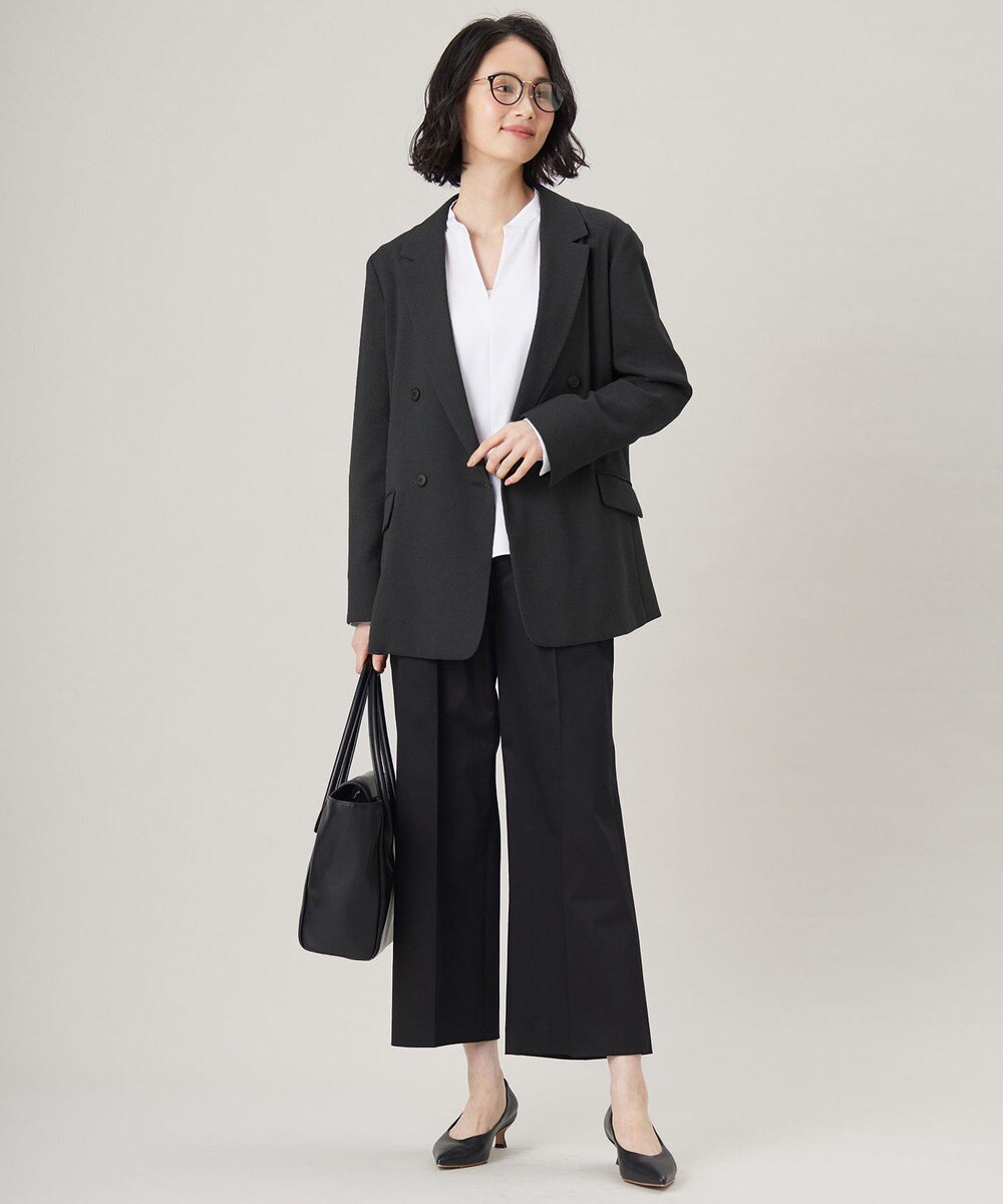 自由区 S 【UVカット・接触冷感・洗える】コットンサテンクロップド丈ワイドストレート パンツ 