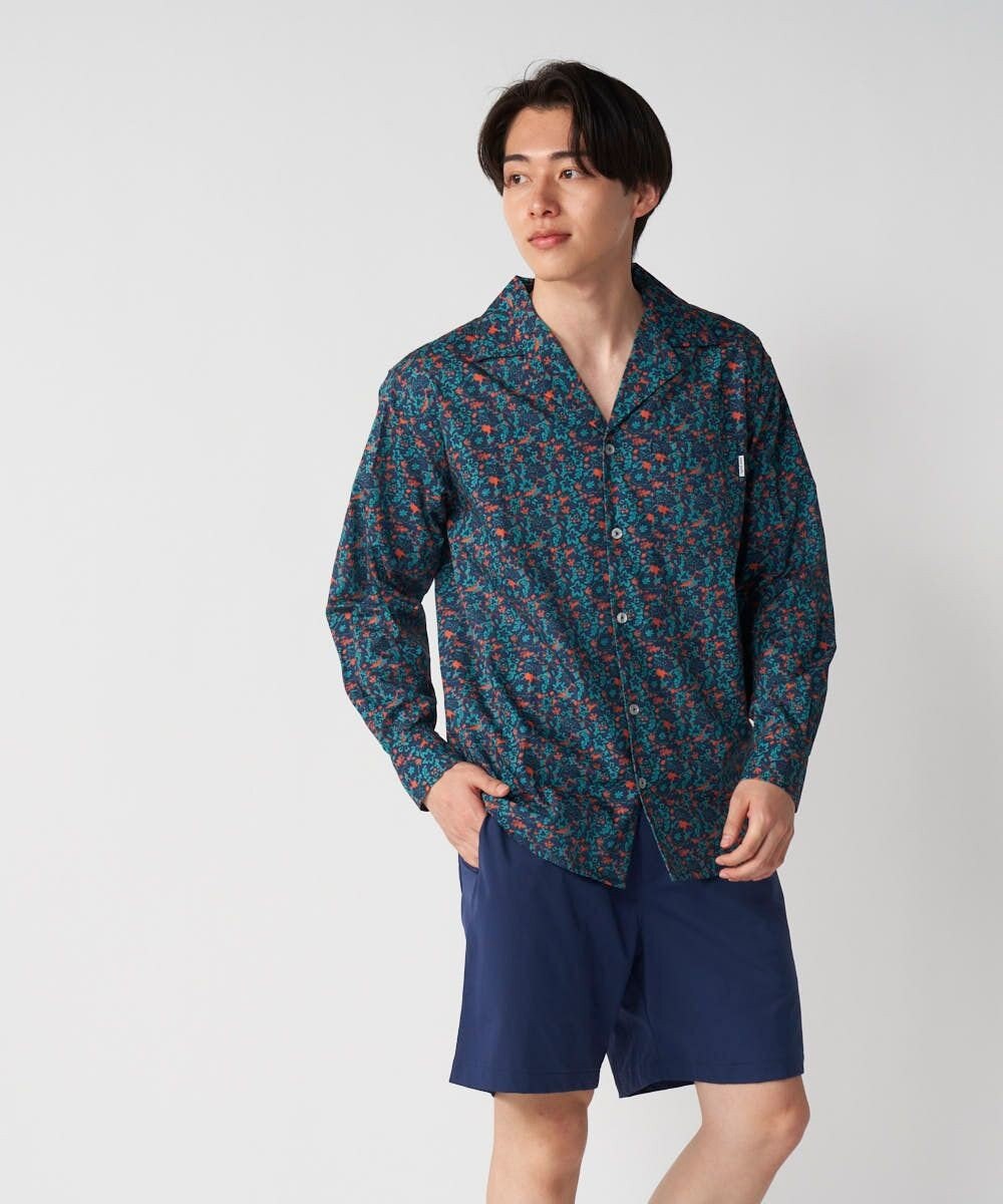 OP／FILA 【Ocean Pacific】プリント長袖オープンネックシャツ 