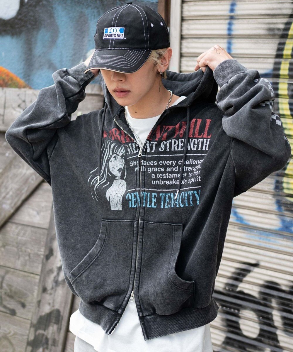 WEGO 【ユニセックス着用ITEM/MLサイズ展開】パウダーブリーチグラフィックZIPパーカー 