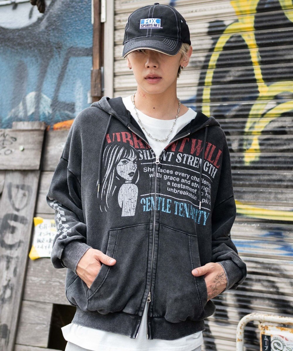 WEGO 【ユニセックス着用ITEM/MLサイズ展開】パウダーブリーチグラフィックZIPパーカー 