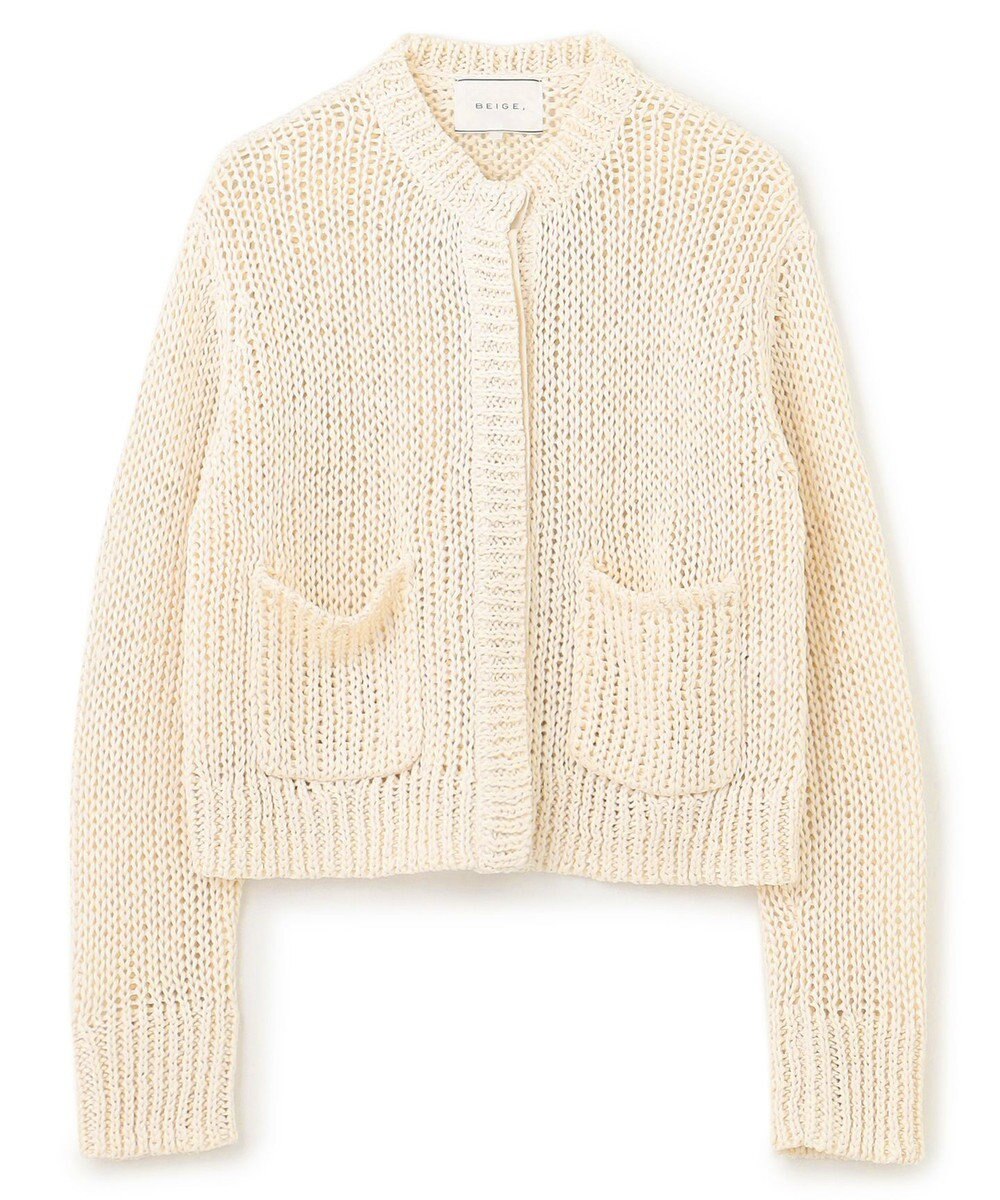 BEIGE， 【洗える】THYME / クルーネックコットンメッシュカーディガン 