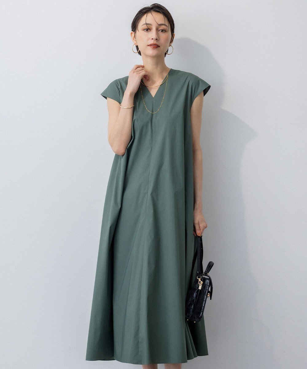 23区 S 【接触冷感/撥水加工/洗える】ストレッチブロード Vネックワンピース 