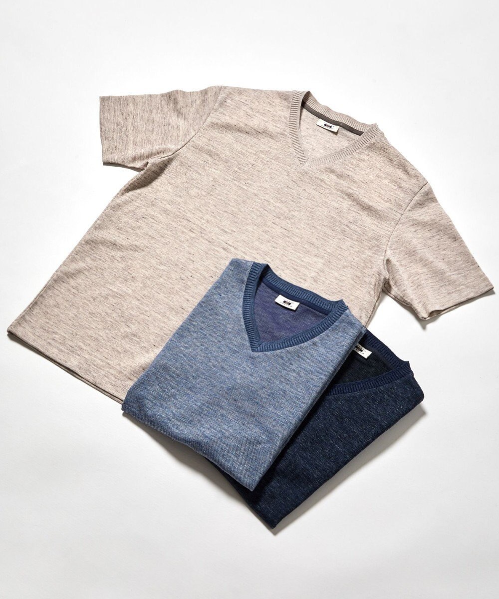 JOSEPH ABBOUD 【キングサイズ・リネン素材/吸水速乾/日本素材】リネンハニカム Vネック Tシャツ 