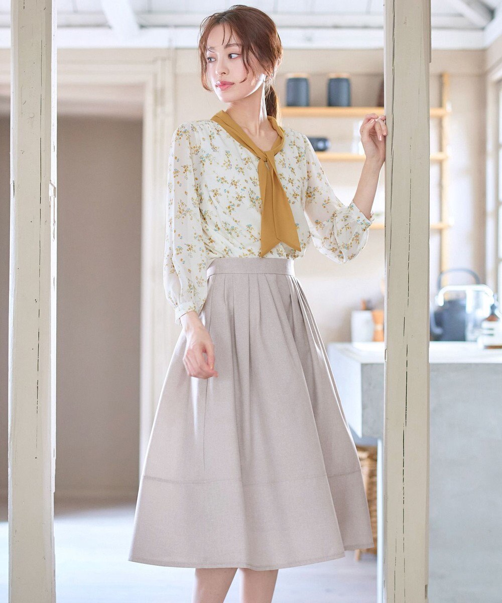 Tiaclasse 【選べる丈】麻調タックフレアスカート 