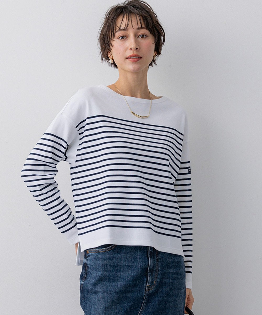 23区 Armo-lux パネルボーダー クロップド カットソー 