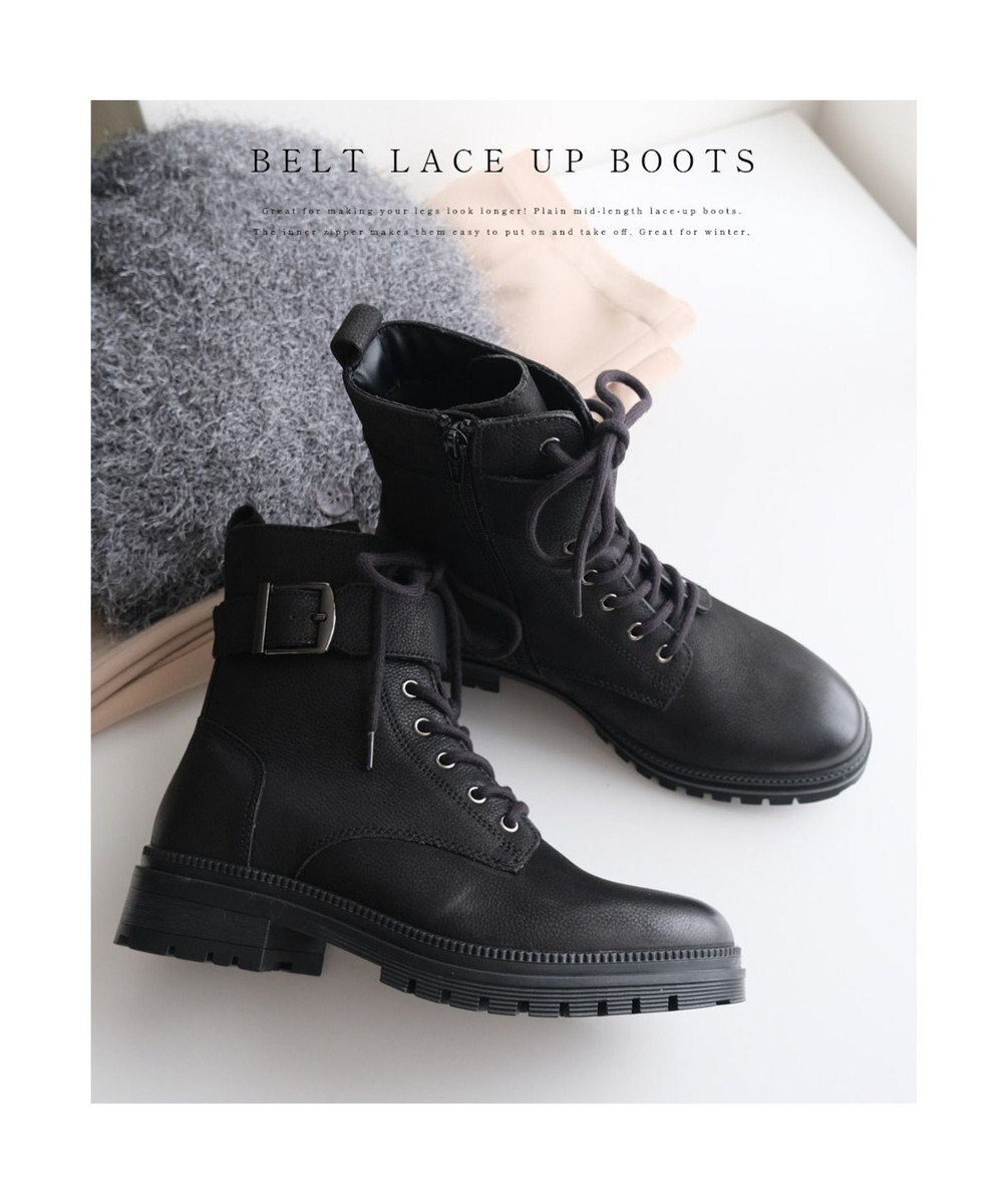 Pointer 本革 足首ベルトレースアップブーツ 