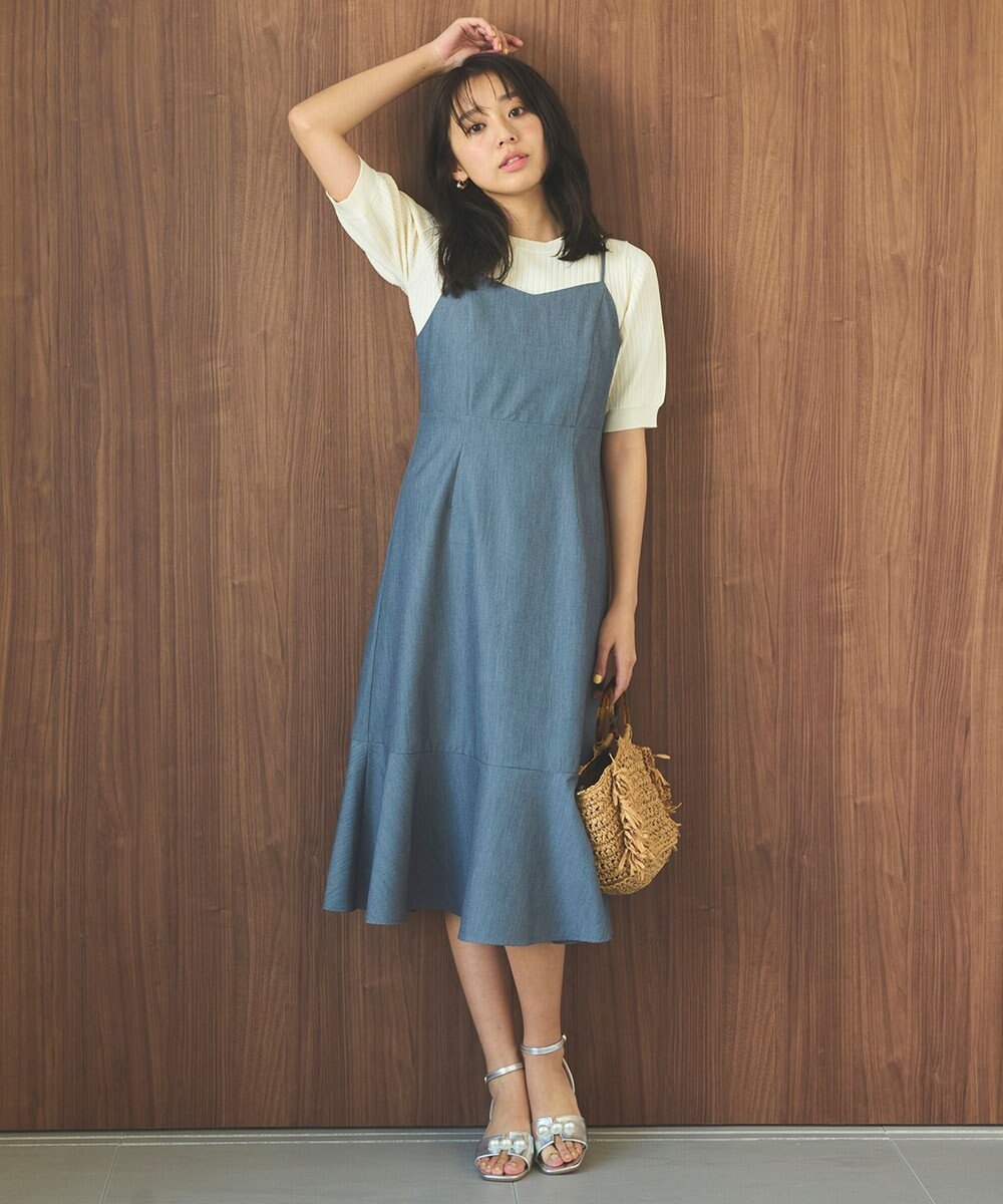 Feroux 【セットアイテム・洗える】パフスリーブニット×キャミソール ワンピース 