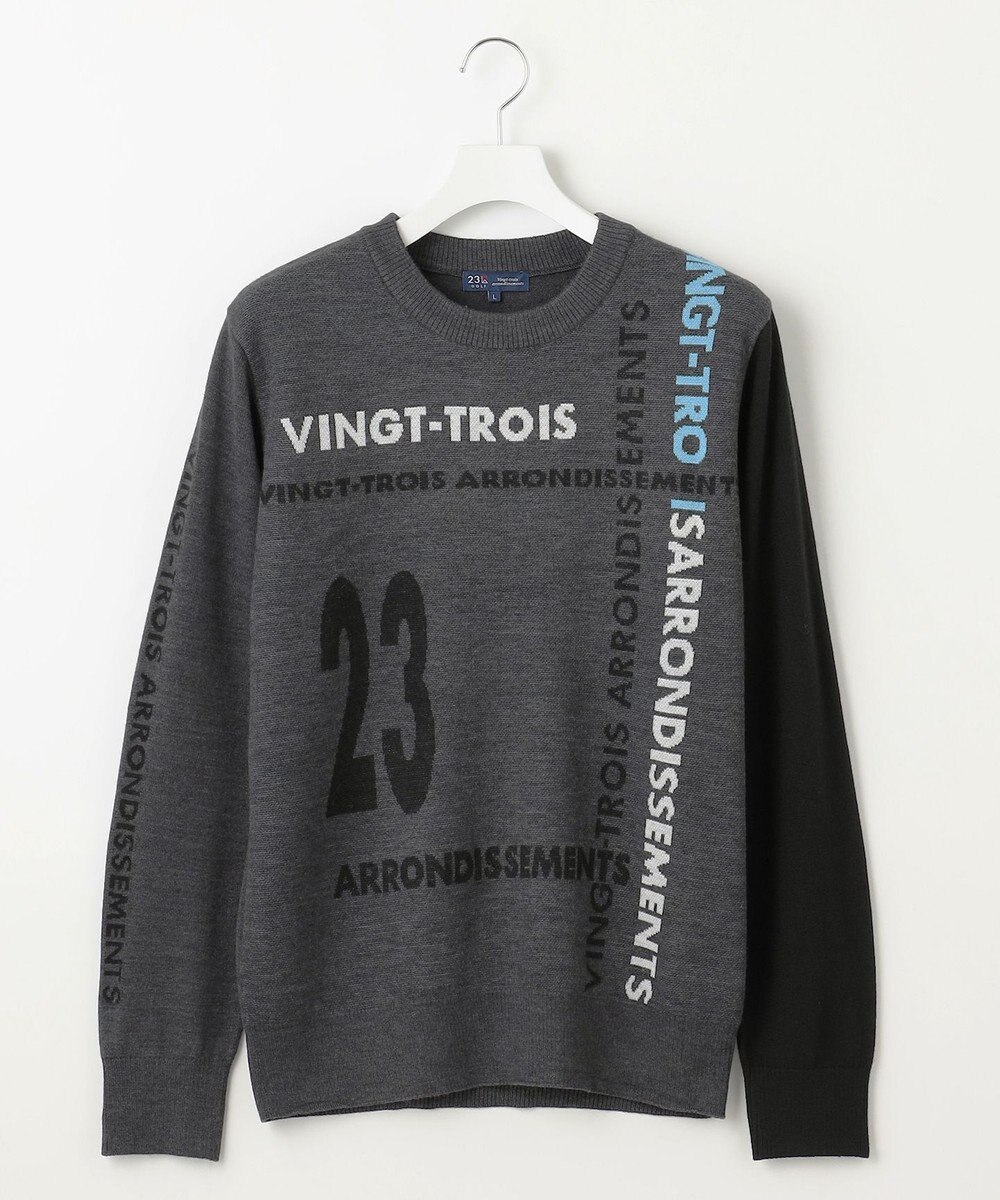 23区GOLF 【MEN】ロゴチェックジャガード　クルーネック ニット 