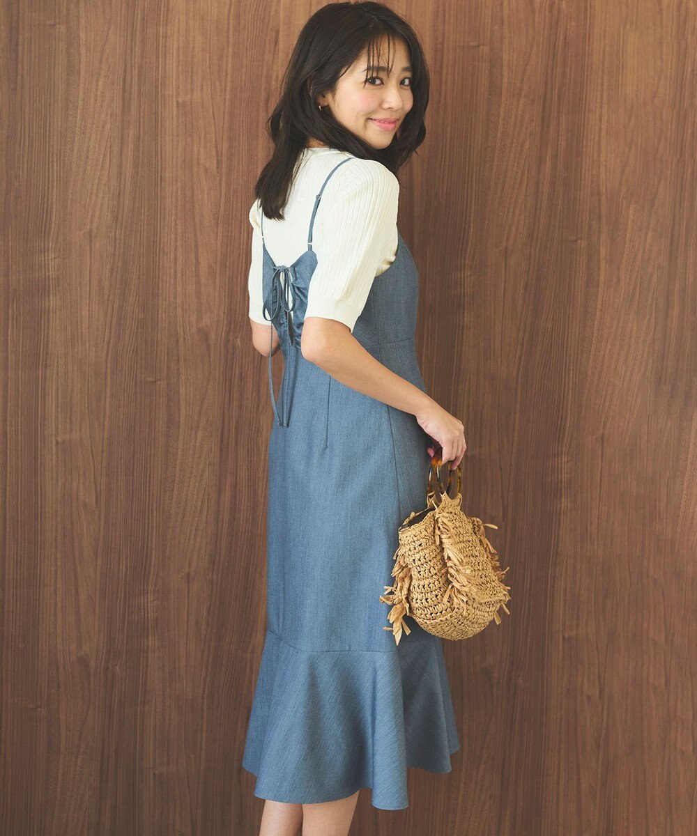 Feroux 【セットアイテム・洗える】パフスリーブニット×キャミソール ワンピース 