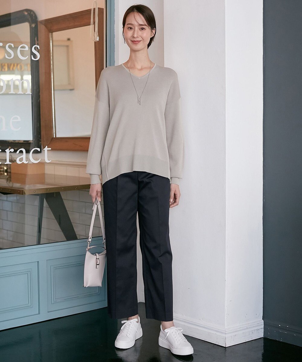 自由区 【XSサイズ～/洗える/セット着用可】ドライコットンハイゲージVネック ニット 