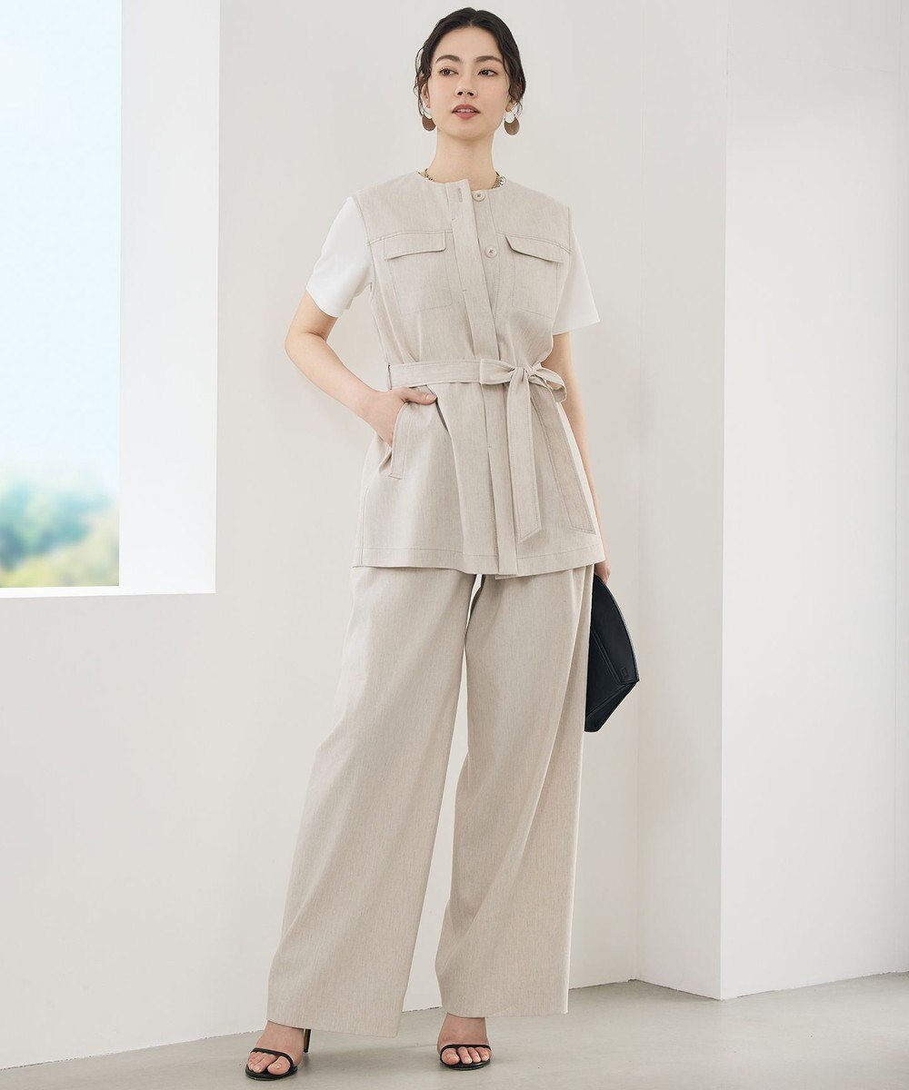 自由区 L 【SHIHOさん着用・セットアップ対応】リネンストレッチワイド パンツ 