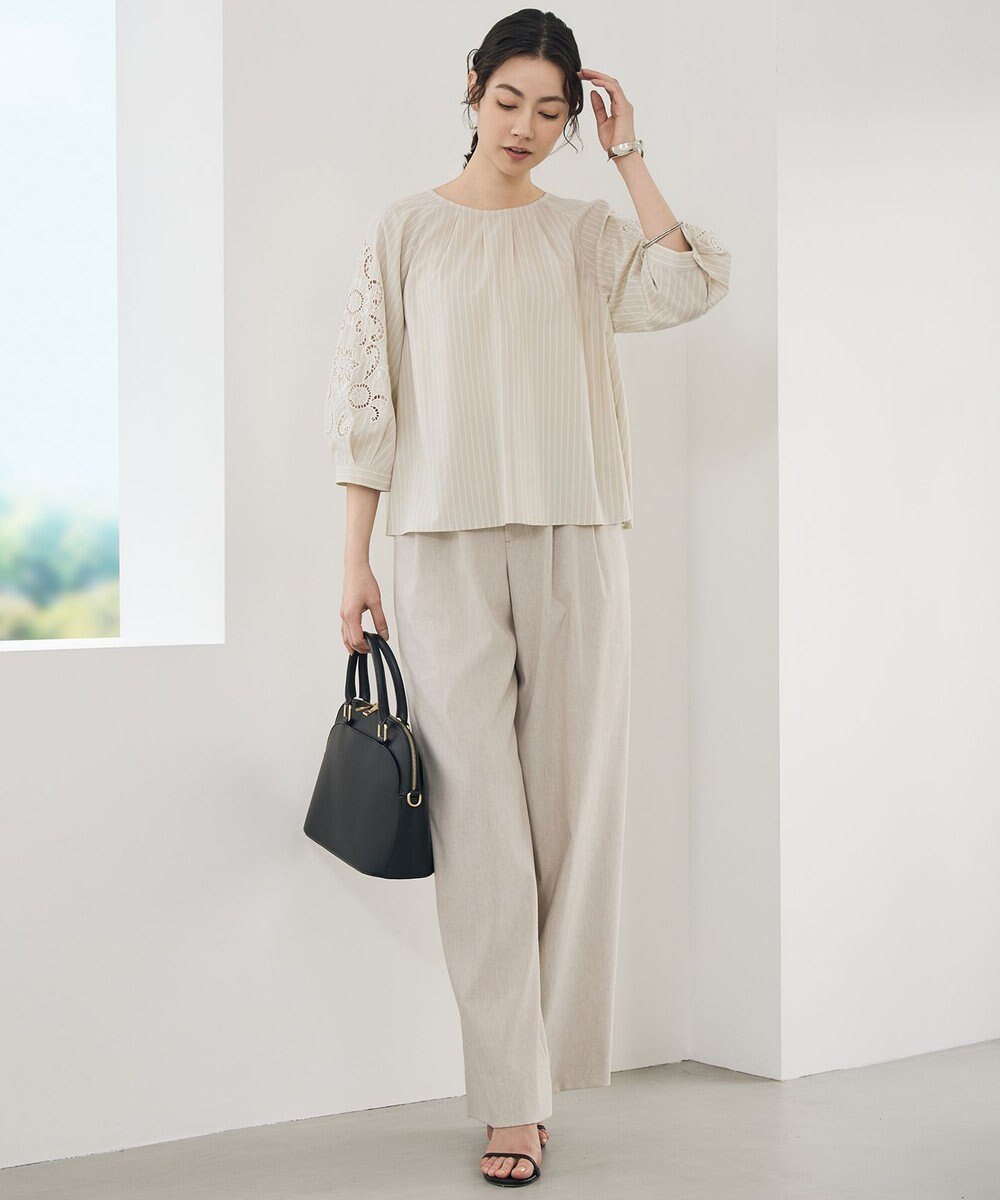 自由区 L 【SHIHOさん着用・セットアップ対応】リネンストレッチワイド パンツ 