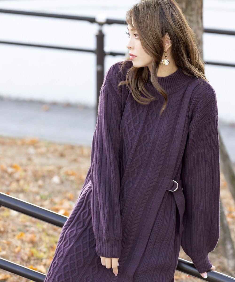 Tiaclasse アラン柄ニットチュニックワンピース 